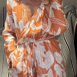 Roxy women romper tropical coral white XS cotton viscose